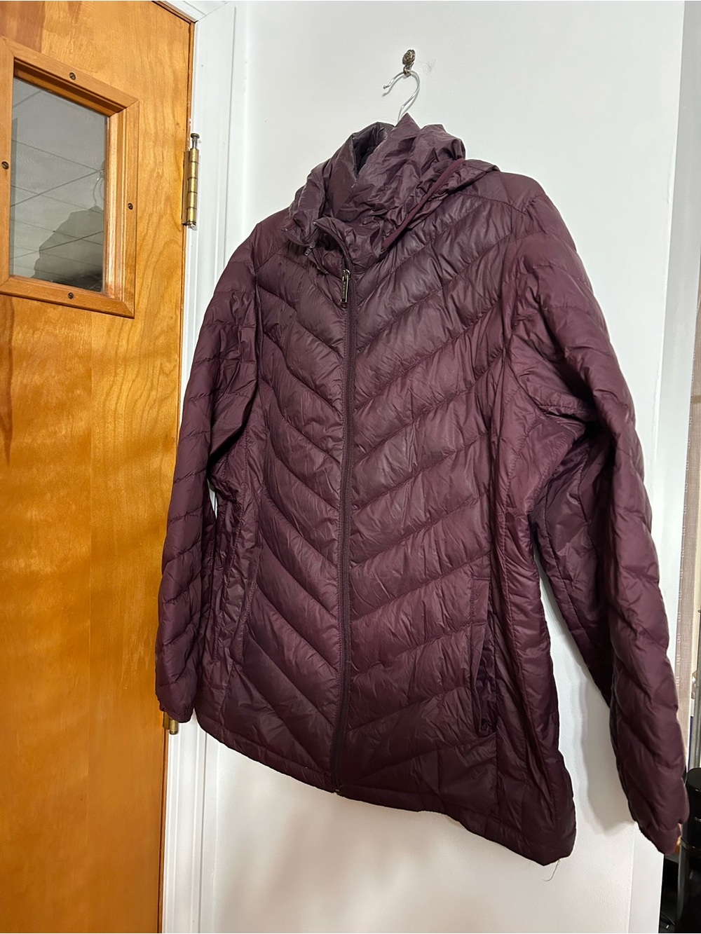 London Fog Hooded Quilted Puffer Jacket - Plum